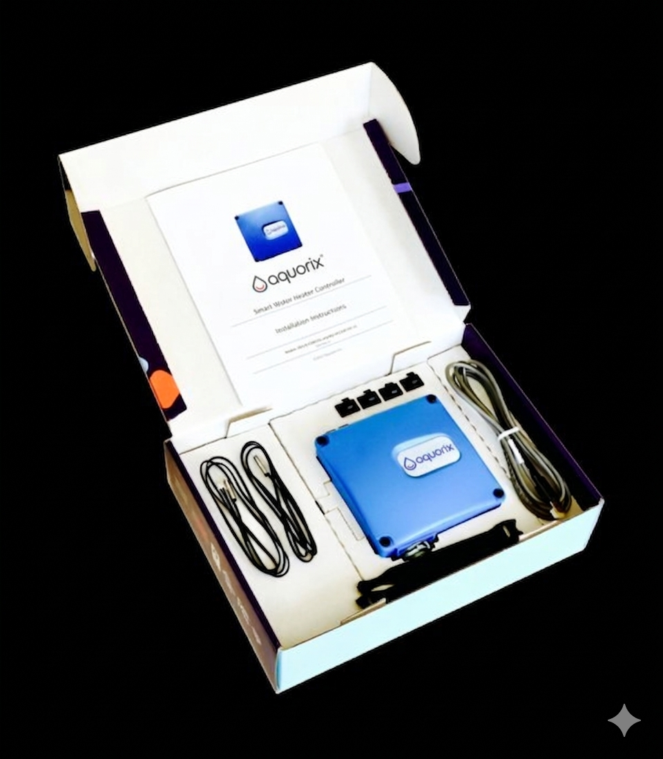 Aquorix smart water heater controller — what's in the box